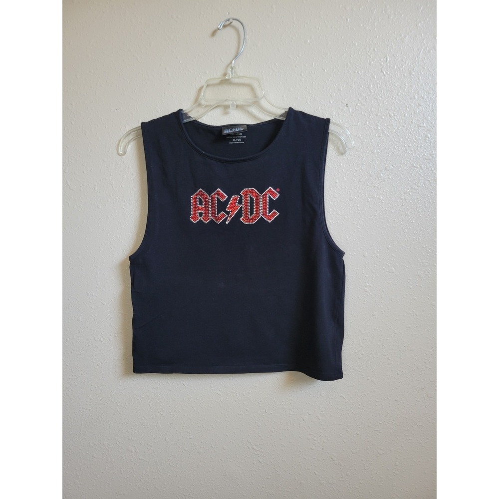AC/DC Black‎ Tank Rock Shirt Bling Rhinestone Cropped Tank Top Sz XL